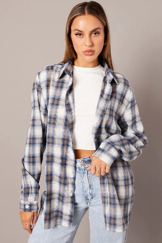 Blue Check Relaxed Shirt Long Sleeve Artistic Women's Avant - 