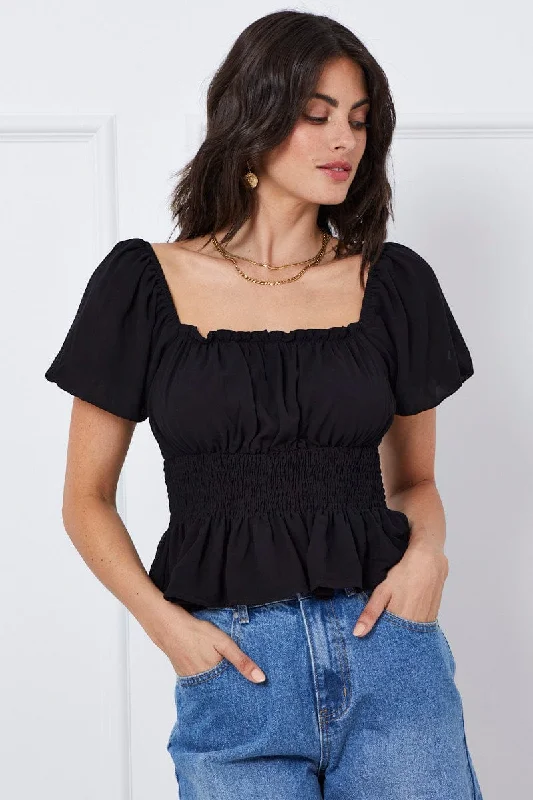 Black Top Short Sleeve Square Neck garde