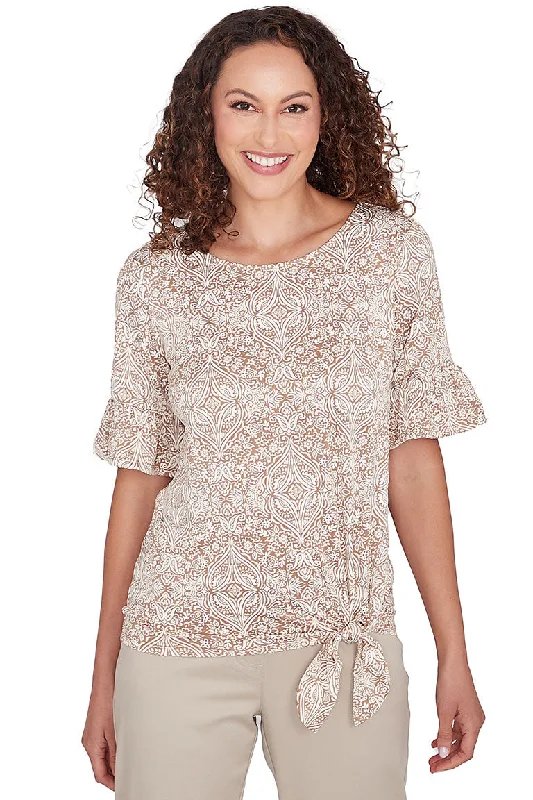 Keep It Natural Puff Print Ruffled Tee Vintage Women's 1970S 