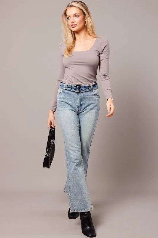Brown Supersoft Top Long Sleeve Laid - back Women's Style