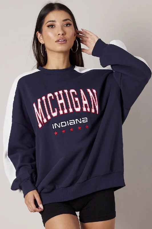 Blue Graphic Sweater Oversized Earthy Women's 
