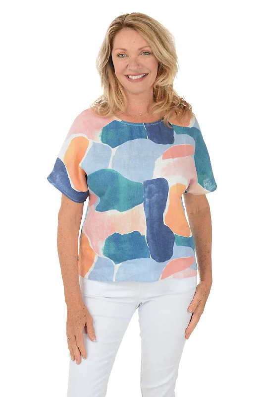 Curved Shapes Boxy Linen Top Vintage Women's 1970S 