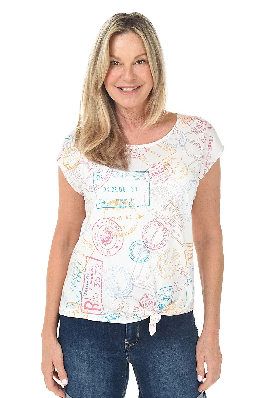 International Stamps Tie-Front Tee Practical Women's Quick - dry