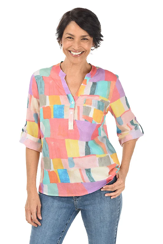 Pastel Blocks High-Low Blouse Casual Women's Loose - fitting