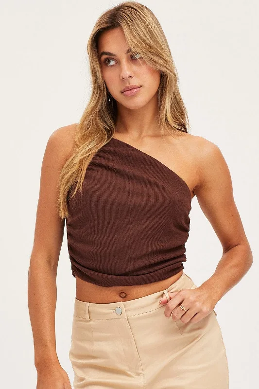 Brown Singlet Top One Shoulder Dapper Women's 1920S