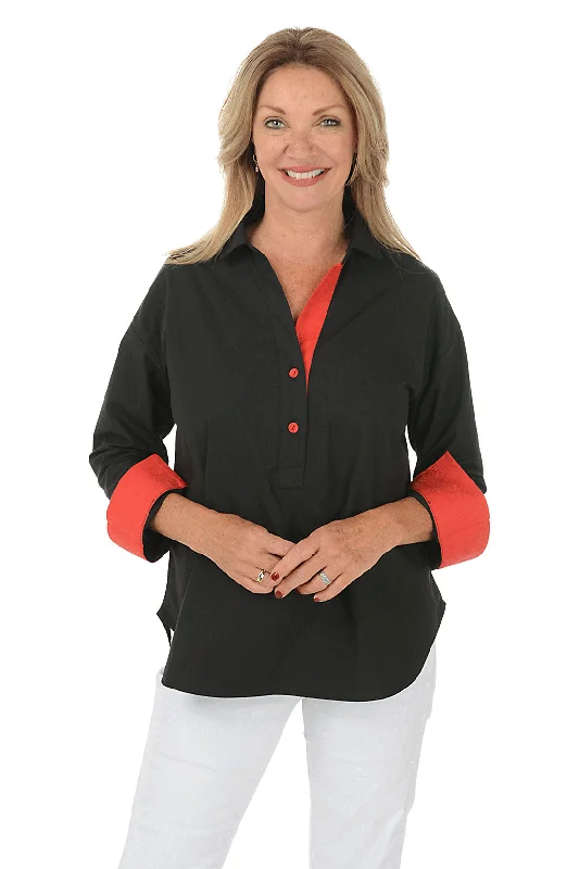 Hot Sun Contrasting Double Button Blouse Stylish Women's Neon