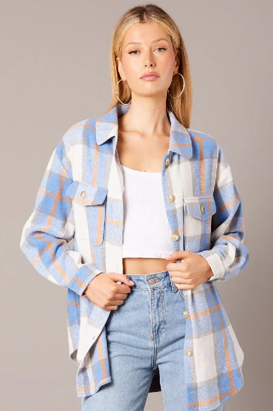Blue Check Relaxed Shirt Long Sleeve Modern Women's 