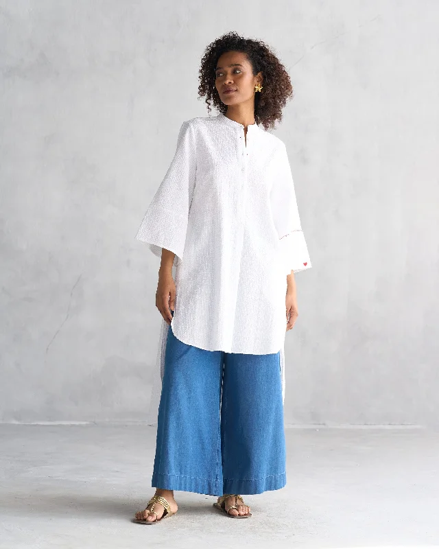 Pema Top - White Seersucker Compression