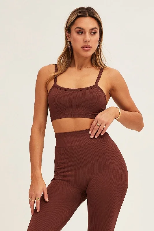 Brown Bralette Crop Round Neck Seamless Streetwear Style for 