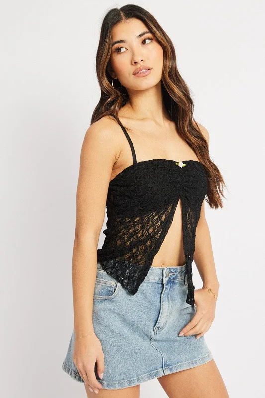 Black Lace Butterfly Top Singlet Rugged Women's Outdoor 