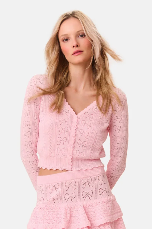 Petra Bow Pointelle Cardigan Ballerina Pink Monochromatic All - in - one