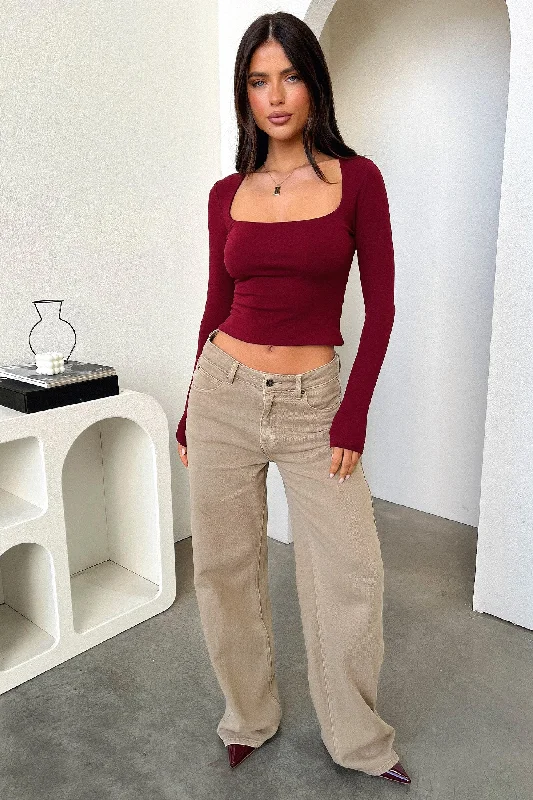 Andre Long Sleeve Top - Burgundy Relaxed Women's 