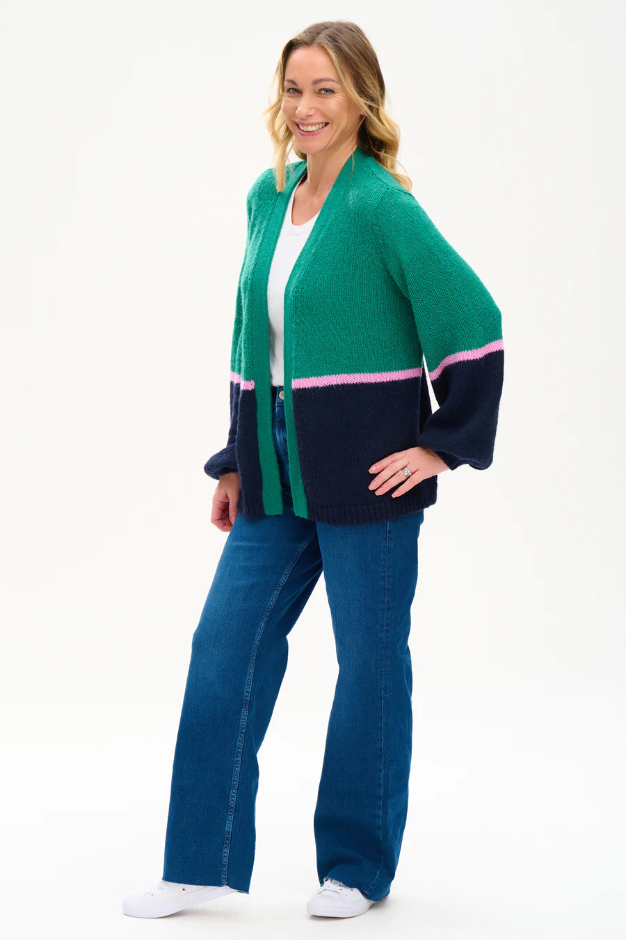 Sugarhill Yvette Green/Navy Cardigan Monochromatic Office Style