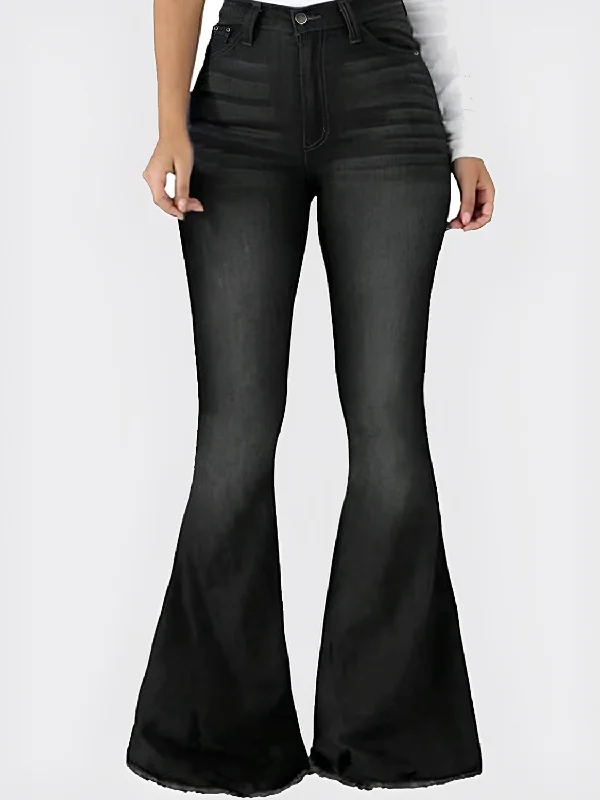 Raw Hem Flare Jeans with Pockets Practical Women's Multi - 