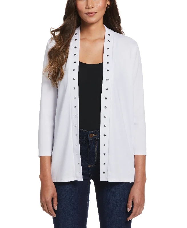 Petite Cardigan Sweater with Hardware Trim Feminine Women's Style 