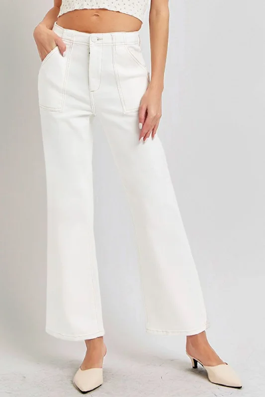 RISEN High Rise Ankle Flare Jeans with Patch Pockets French