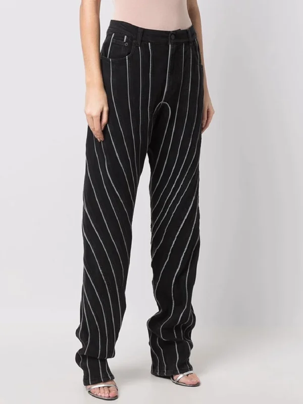 Striped Straight Jeans with Pockets Minimalist Women's Casual