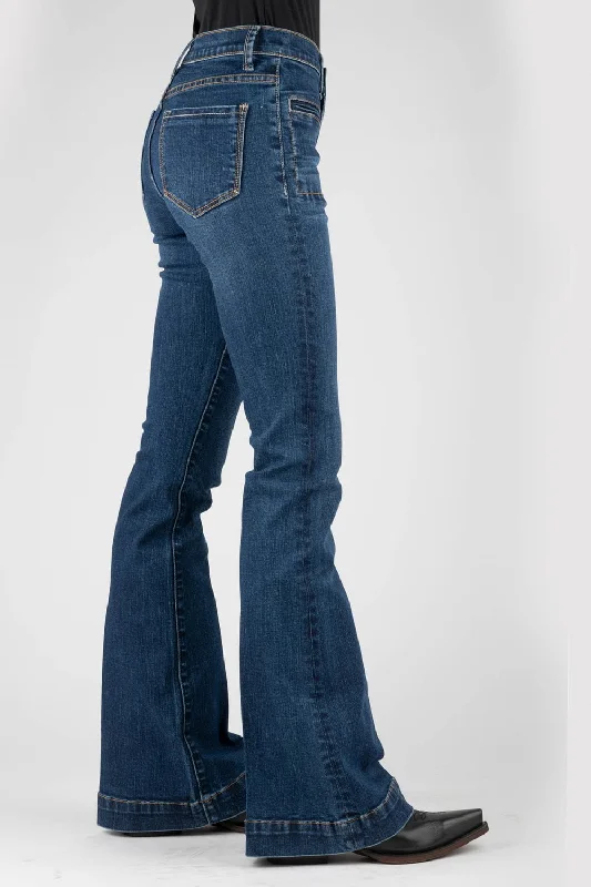 Stetson Womens 921 Plain Back Flare Blue Cotton Blend Jeans Street