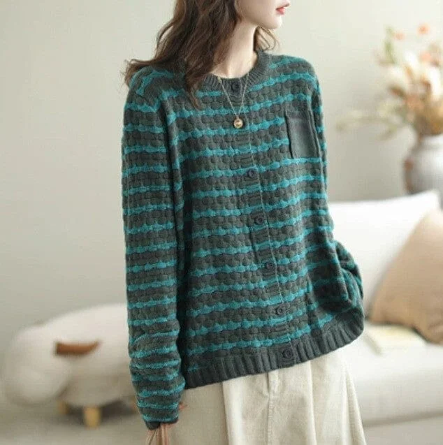 Women Stylish Casual Stripe Knitted Cardigan Stylish Women's Neon