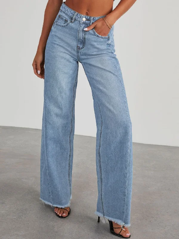 Raw Hem Wide Leg Jeans with Pockets Adventure