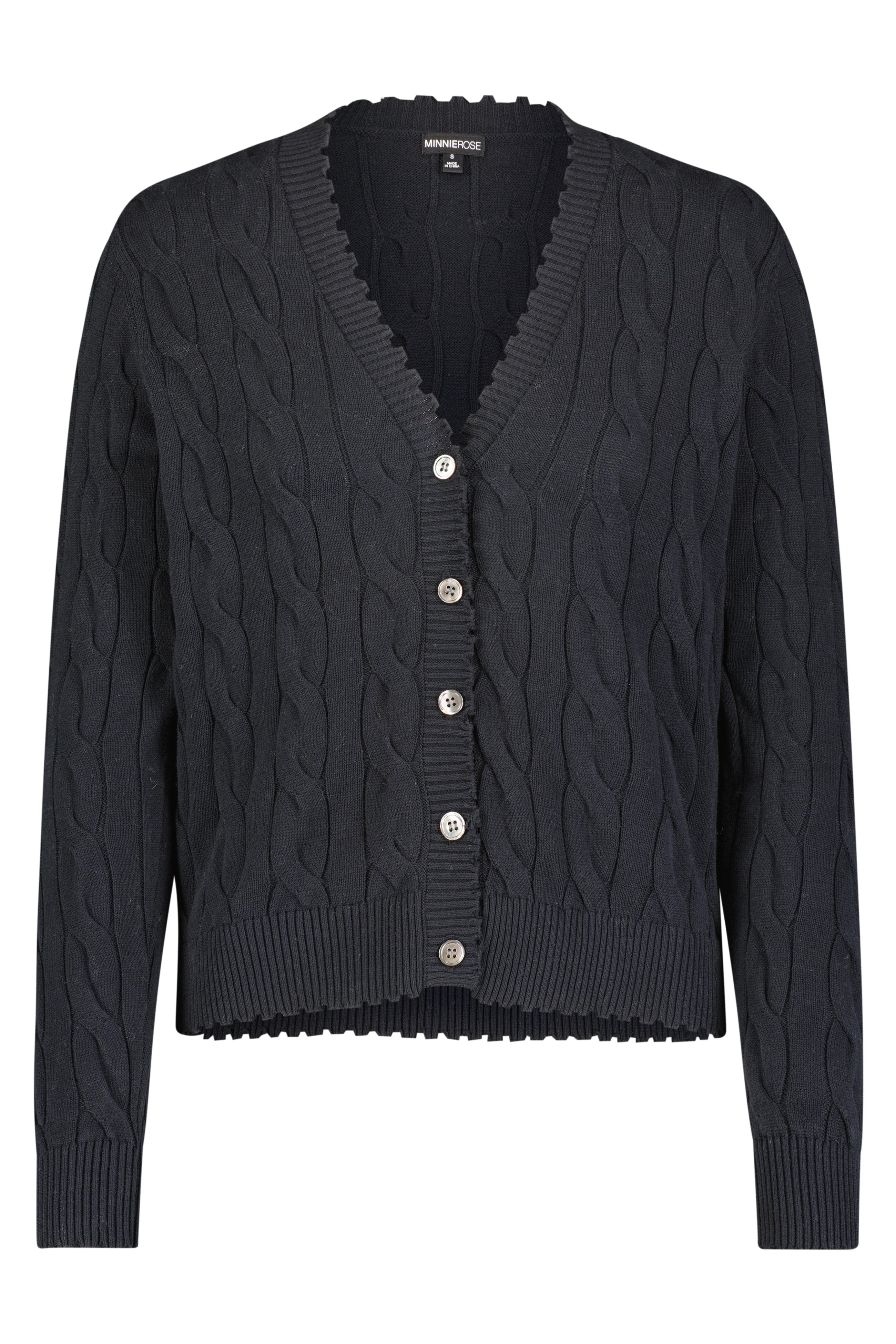 Cotton Cable Cardigan Black Unique Women's Upcycled