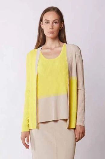 Rizzolo Yellow/Beige Colour Block Cardigan Trendy Women's 