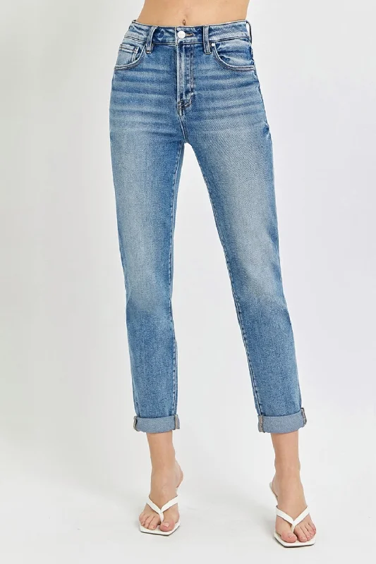 Risen Full Size High Rise Cropped Roll Up Jeans Edgy Women's Punk