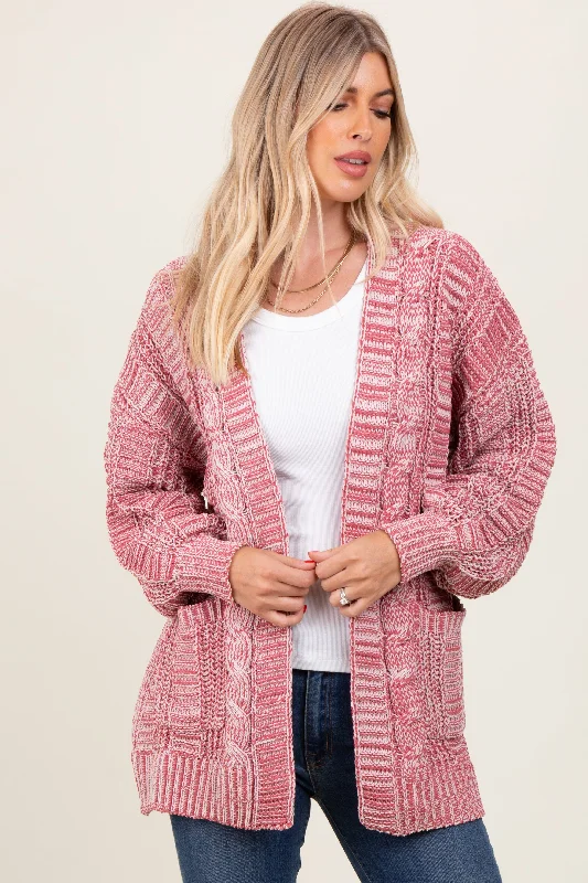 Brick Two Toned Oversized Cable Knit Cardigan Refined Women's Velvet