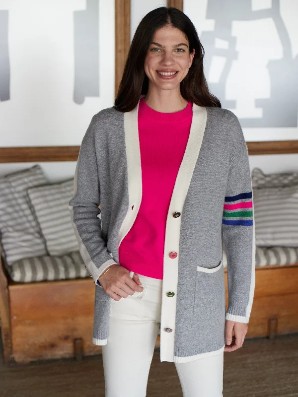 Vilagallo Knitwear Cardigan With 4 Stripes (Grey/Ecru) Cozy Women's Winter