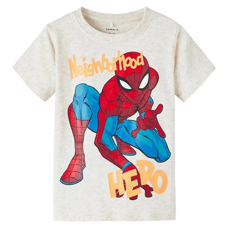Name it Light Grey Melange Malfi Spiderman T-Shirt Classic Women's Pin - striped
