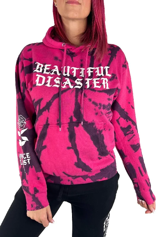 Grace Tie Dye Pullover Hoodie - Pink/Black Classic Women's Pin - striped