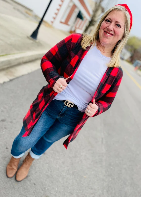 Buffalo Plaid Cardigan Relaxed Women's 