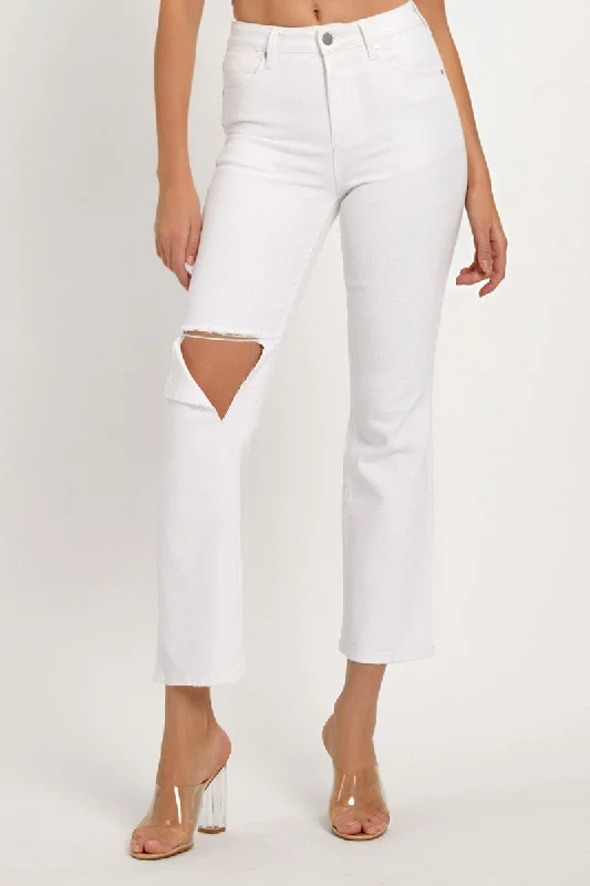 RISEN Full Size Distressed Cropped Straight Jeans Luxurious Women's High -  end