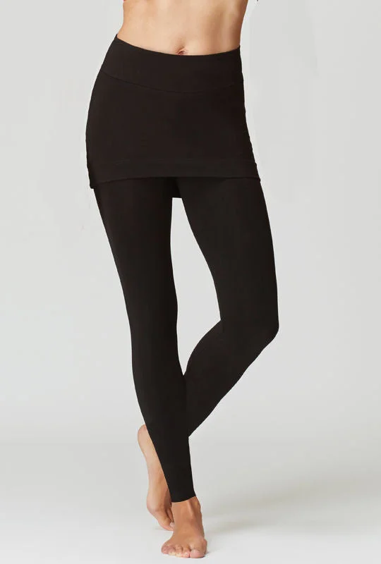 Medium Compression Waisted Leggings with Straight Skirt Black Dynamic Women's Moto