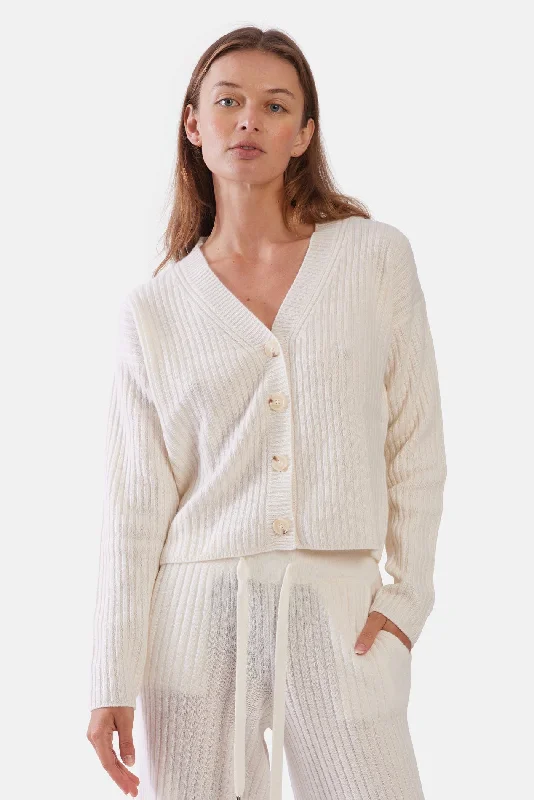Beatrice Ribbed Cardigan Eggshell Casual Women's Japanese 
