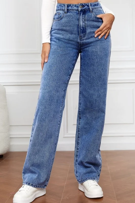 High Waist Straight Jeans Stylish Women's Neon