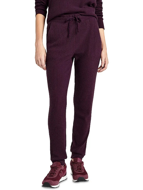 London Womens Ribbed Knit High Rise Jogger Pants Sophisticated Women's 