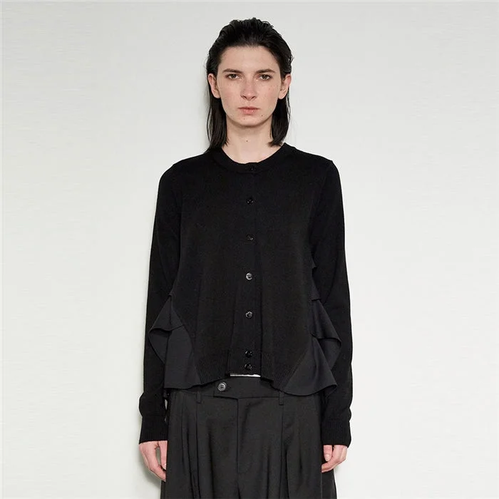 MeiMeiJ Black Contemporary Cardigan With Frill Sporty Women's Athleisure 