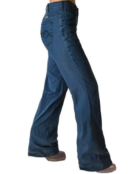 Cowgirl Tuff Womens UltraBreathe Wide Leg Dark Wash Lyocell Jeans European