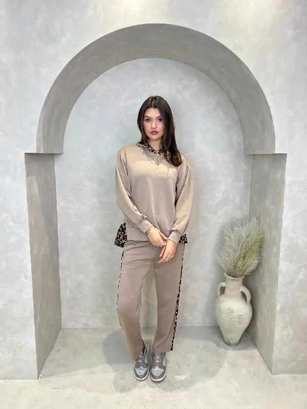 Taupe Leopard Print Hoodie Cozy Women's Winter