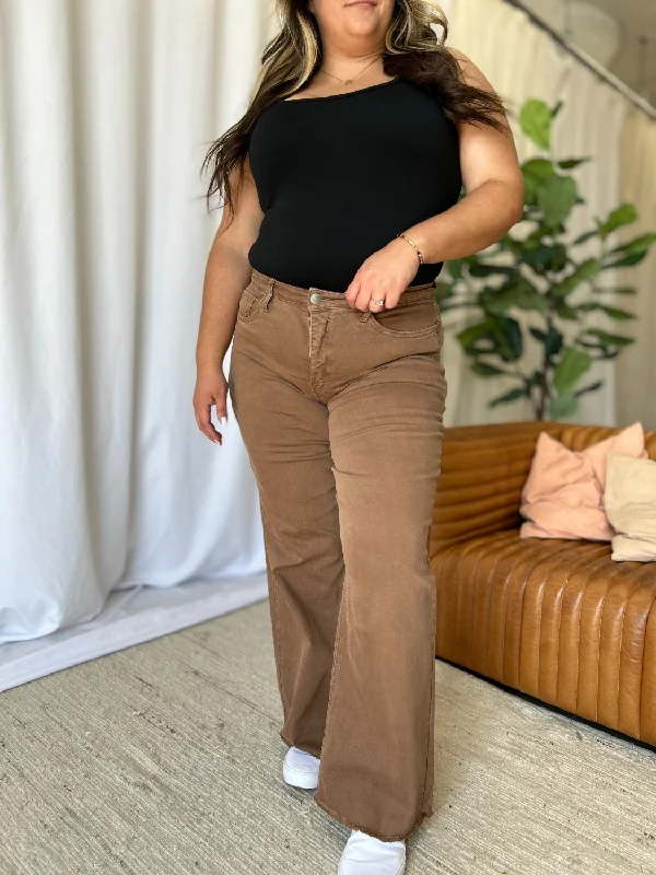RFM Full Size High Rise Garment Dye Wide Leg Jeans Confident Women's Power