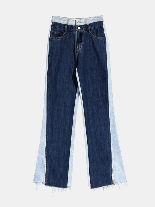 Contrast Button Fly Slit Frayed Hem Jeans Relaxed Women's Beachy