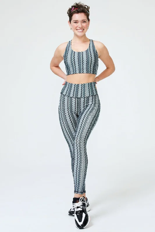 DuoKnit Leggings in Black and White Zig Zag Sharp Women's Italian