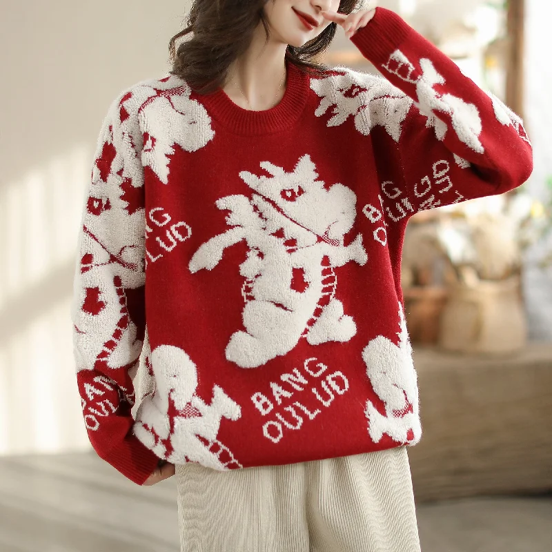 Women Fashion Jacquard Knitted Loose Cardigan garde