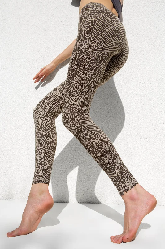 Tribal Leggings - Cream Brown Earthy Women's 