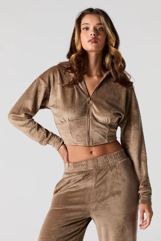 Velour Corset Style Zip-Up Hoodie Confident Women's Power