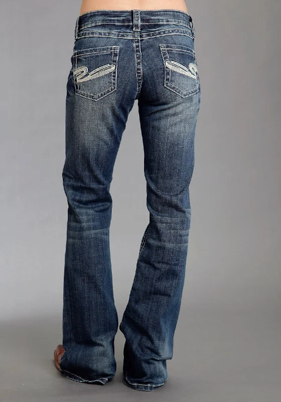 Stetson Womens Blue Cotton Heavy S Deco Stitch Boot Cut Jeans Elegant Women's 