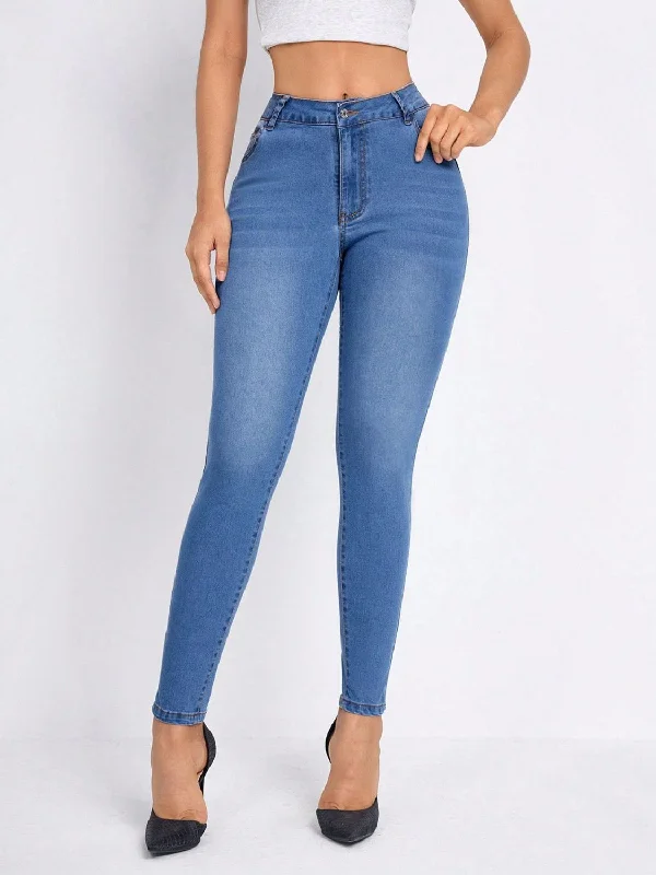 High Rise Skinny Jeans with Pockets Stylish Women's Tropical 