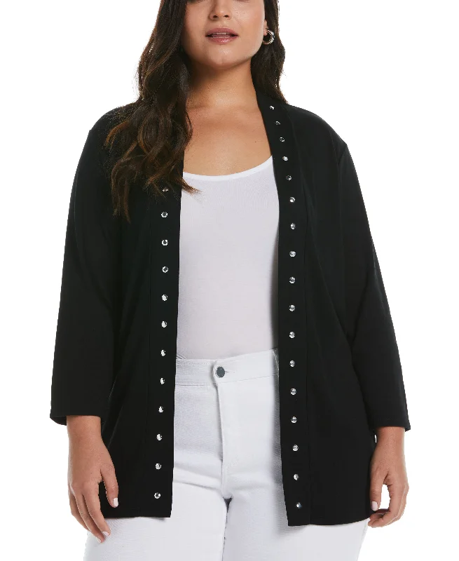 Plus Size Cardigan Sweater with Hardware Trim Elegant Women's Formal 