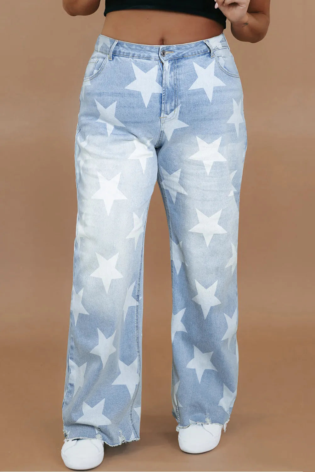 Plus Size Star Straight Leg Jeans with Pockets Tough Women's Military - inspired